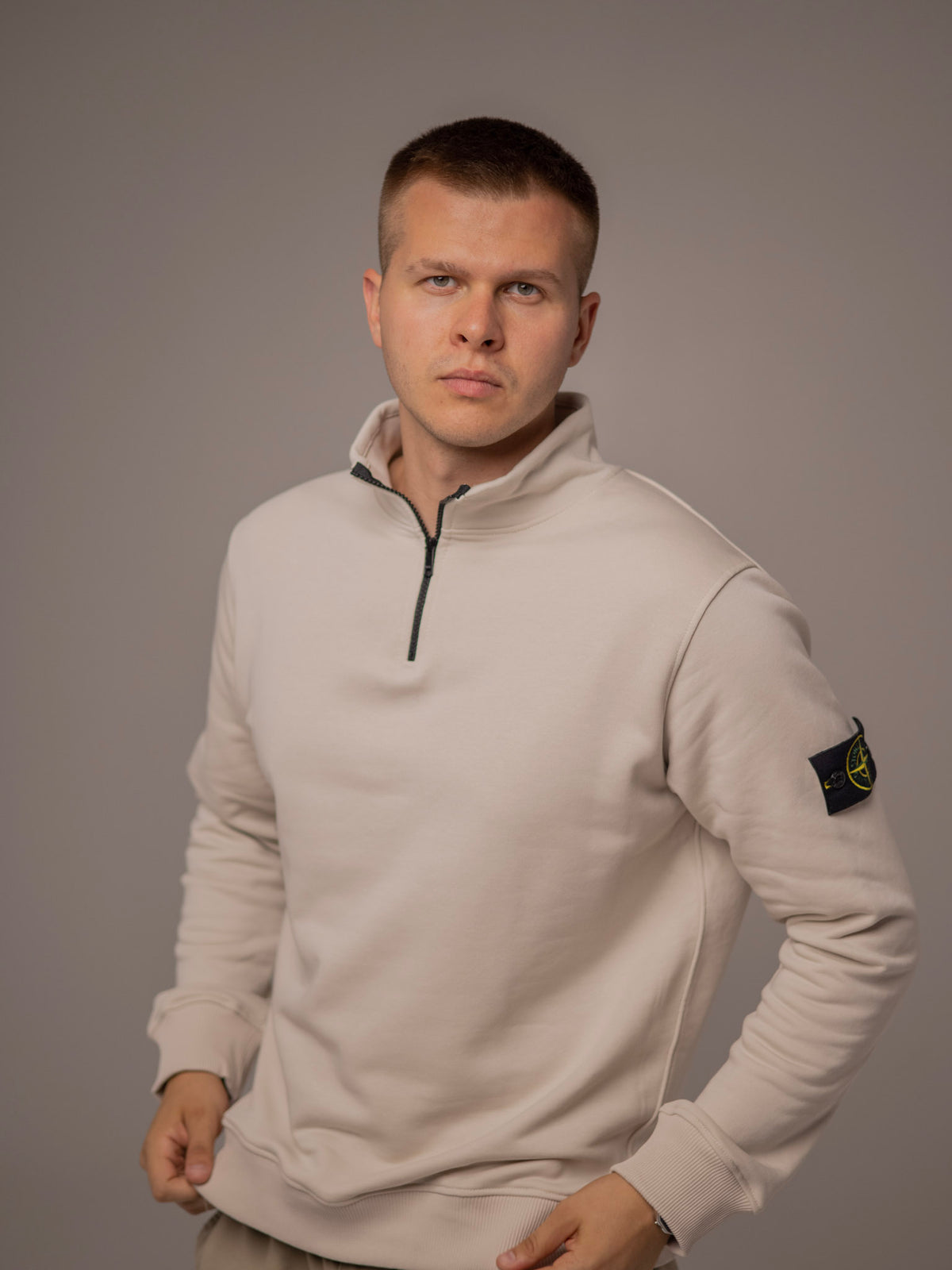 STONE ISLAND 1/3 ZIP CARDIGAN COTTON SANDY
