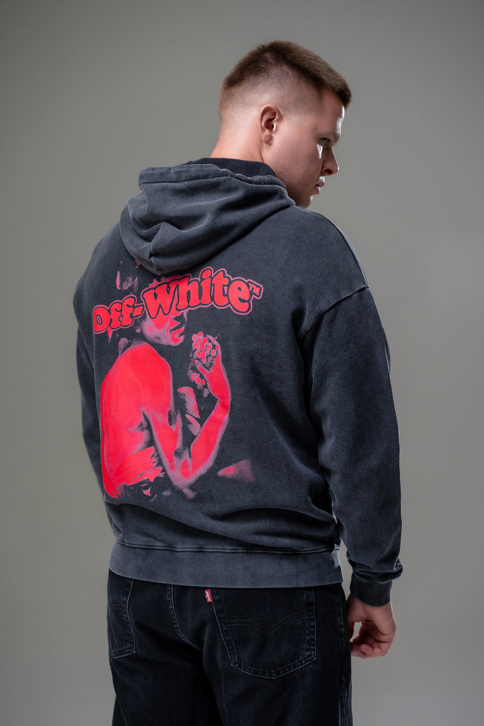 Off-White Red Angel Cotton Hoodie Black