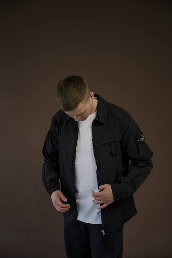 Stone Island Garment-Dyed Nylon Metal Overshirt Black