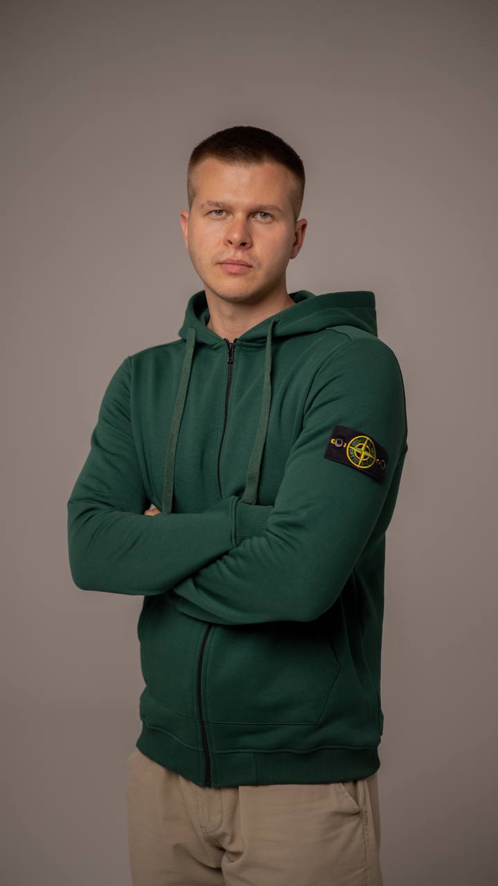 STONE ISLAND ZIP HOODIE COTTON GREEN