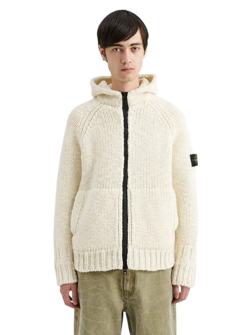 STONE ISLAND HOODED KNIT ZIP CARDIGAN