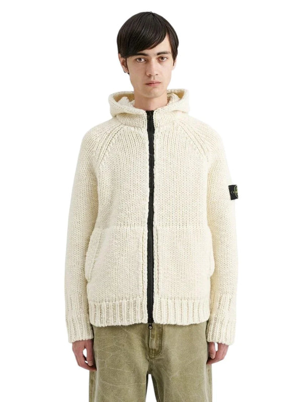 STONE ISLAND HOODED KNIT ZIP CARDIGAN